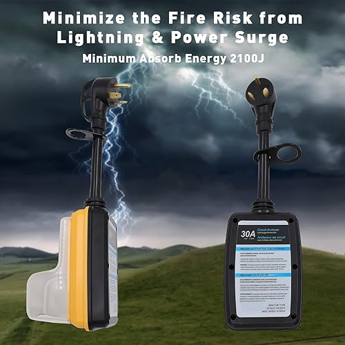 Miniatura 4 de Protector de sobretensiones para autocaravana de 30 amperios inteligente con cubierta impermeable, analizador de circuitos todo en 1, protector de