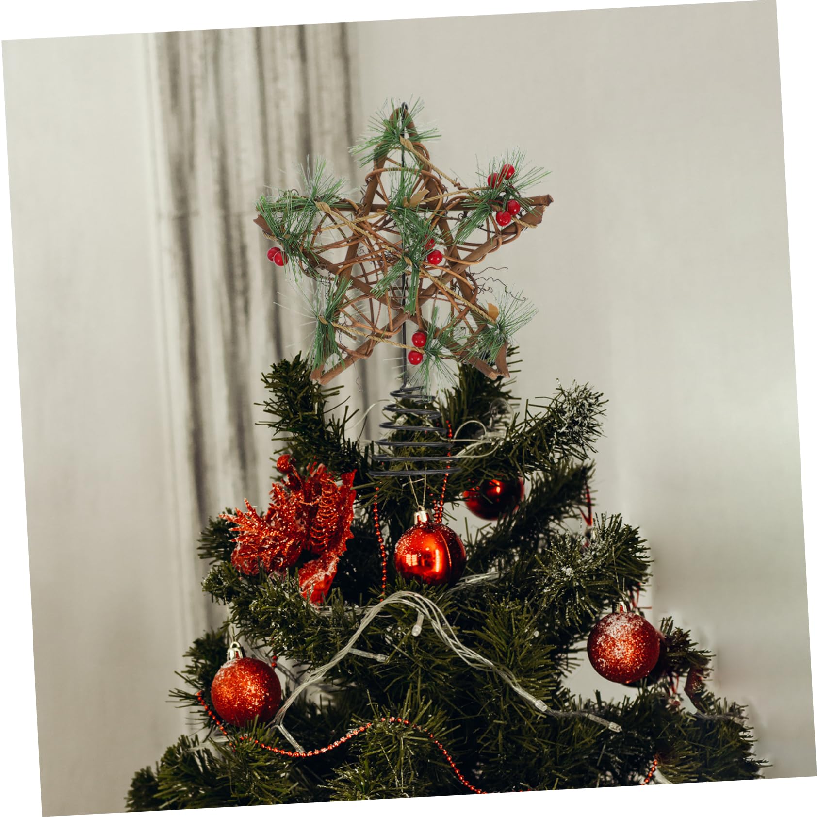 4 Stück Weihnachtsbaumspitze Sterngeflecht Weihnachtsbaumspitze Rattan Sterngeflecht Sternspitze Glitzerstern