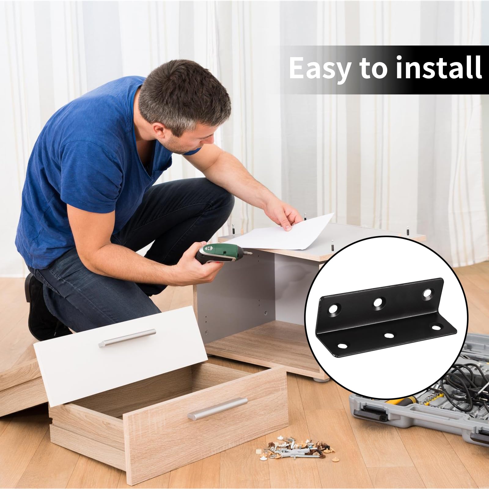 15PcsStainless Steel L-Shaped Corner Brackets, Black 90 Degree 80x20X20mm Black Metal LShaped Brackets Corner Bracket for Fixing Repairing - Image 4