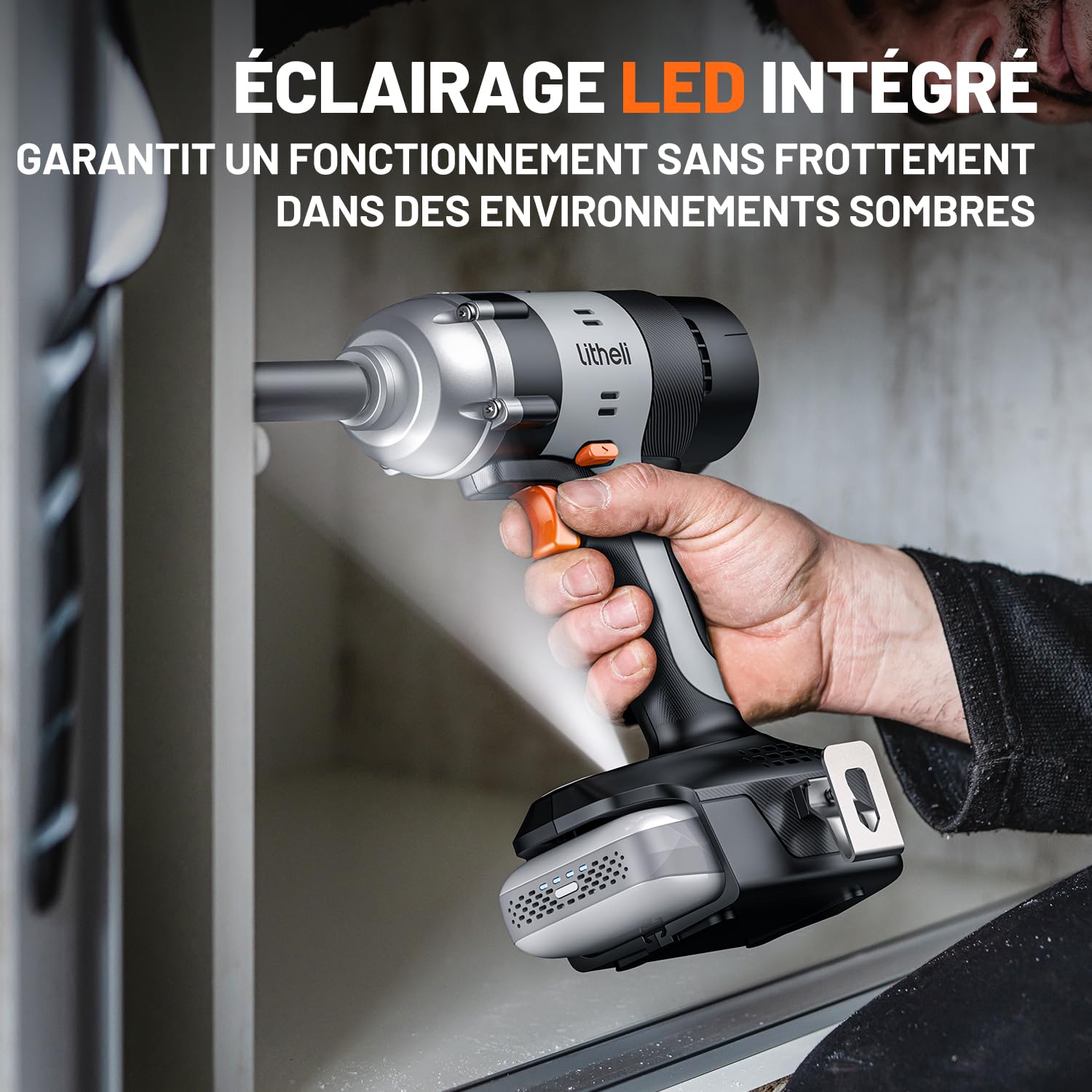Litheli Visseuse à choc sans fil 400 Nm – Batterie 2,0 Ah, mandrin 1/2 pouce, vitesse variable, éclairage LED – Parfaite pour l’auto, le bricolage et l’assemblage de meubles