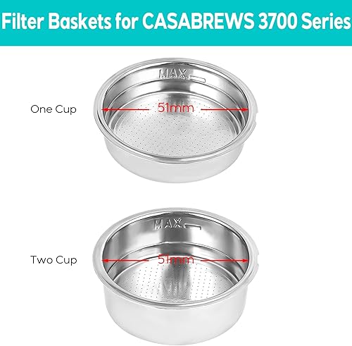 Miniatura 2 de CASABREWS Cesta de filtro de 2.008 in para máquina espresso 3700Essential3700Pro, juego de filtros de espresso de acero inoxidable