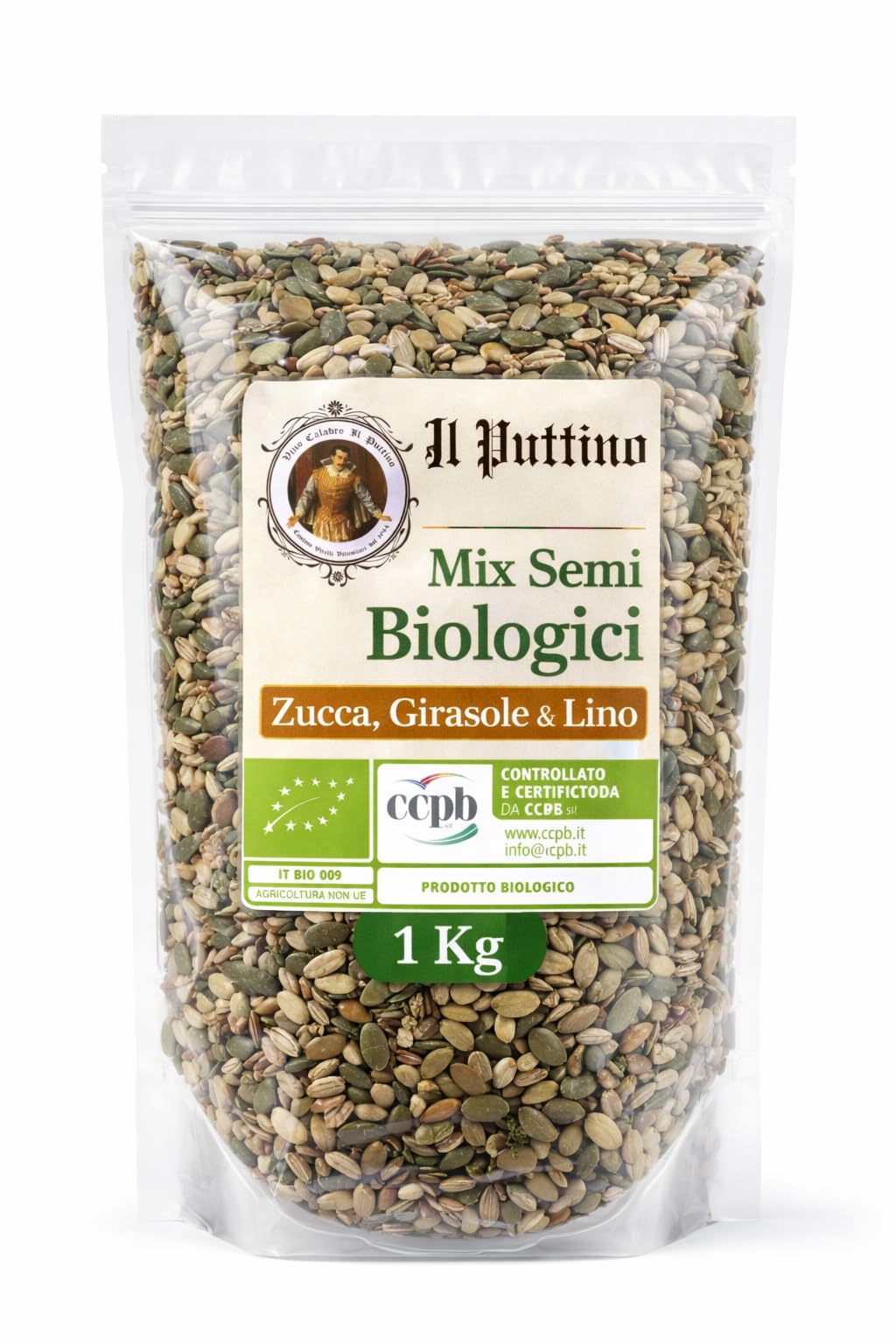 Il Puttino Virelli - Mix Semi Premium Biologici 1 kg | Zucca, Girasole e Lino 100% CrudI • Senza Additivi • Ideali per Yogurt, Pane, Insalate o Snack. (1Kg, Semi di Zucca Biologici)