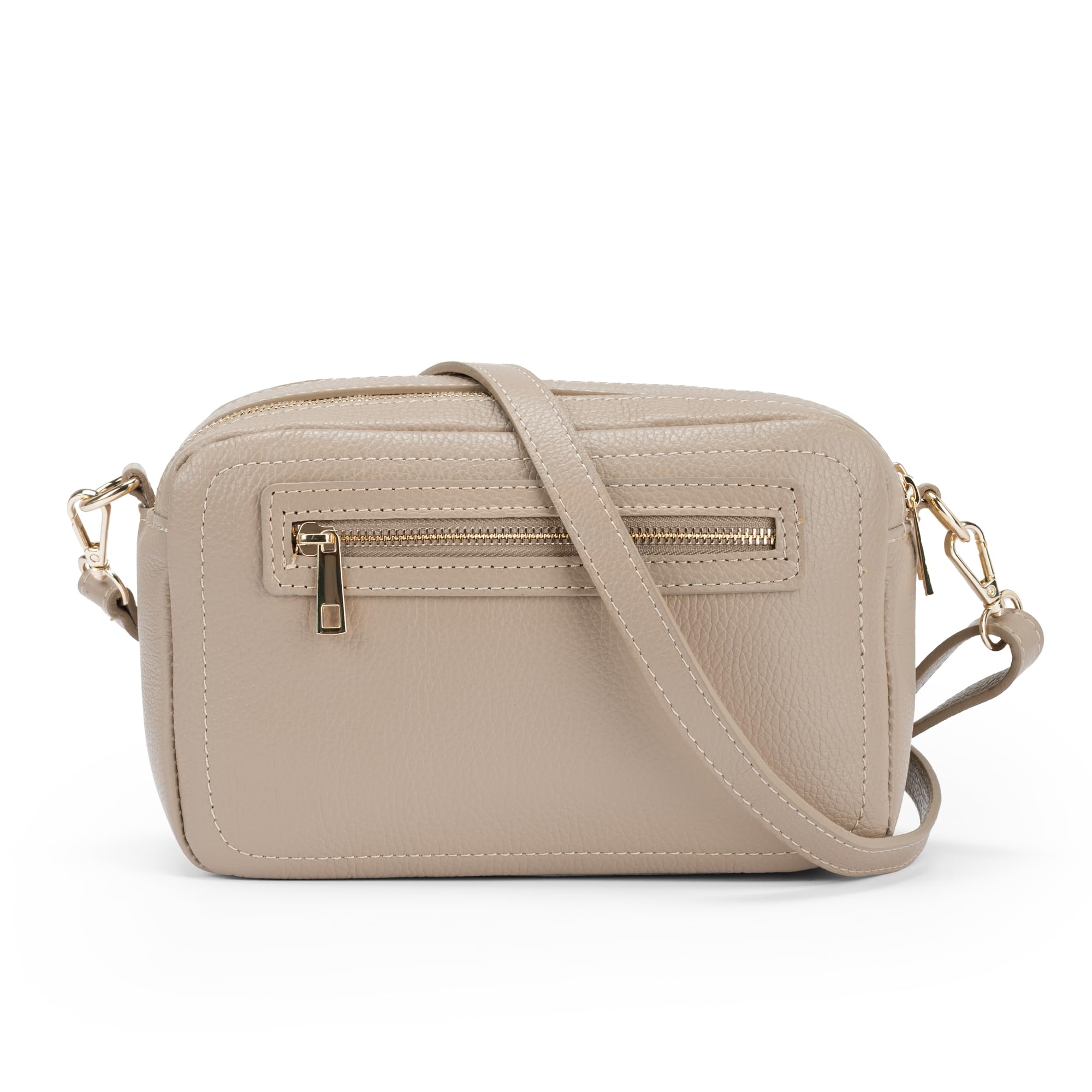 Bolso de Hombro de Cuero Mujer, Made in Italy, 2 Compartimentos con Cremallera, Bolsillo frontal, Correa de Hombro Ajustable