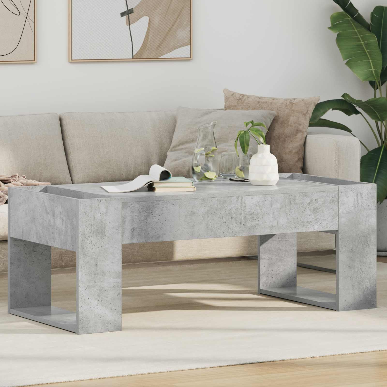 Table basse gris béton 110x50x41 cm en bois d'ingénierie pour salon