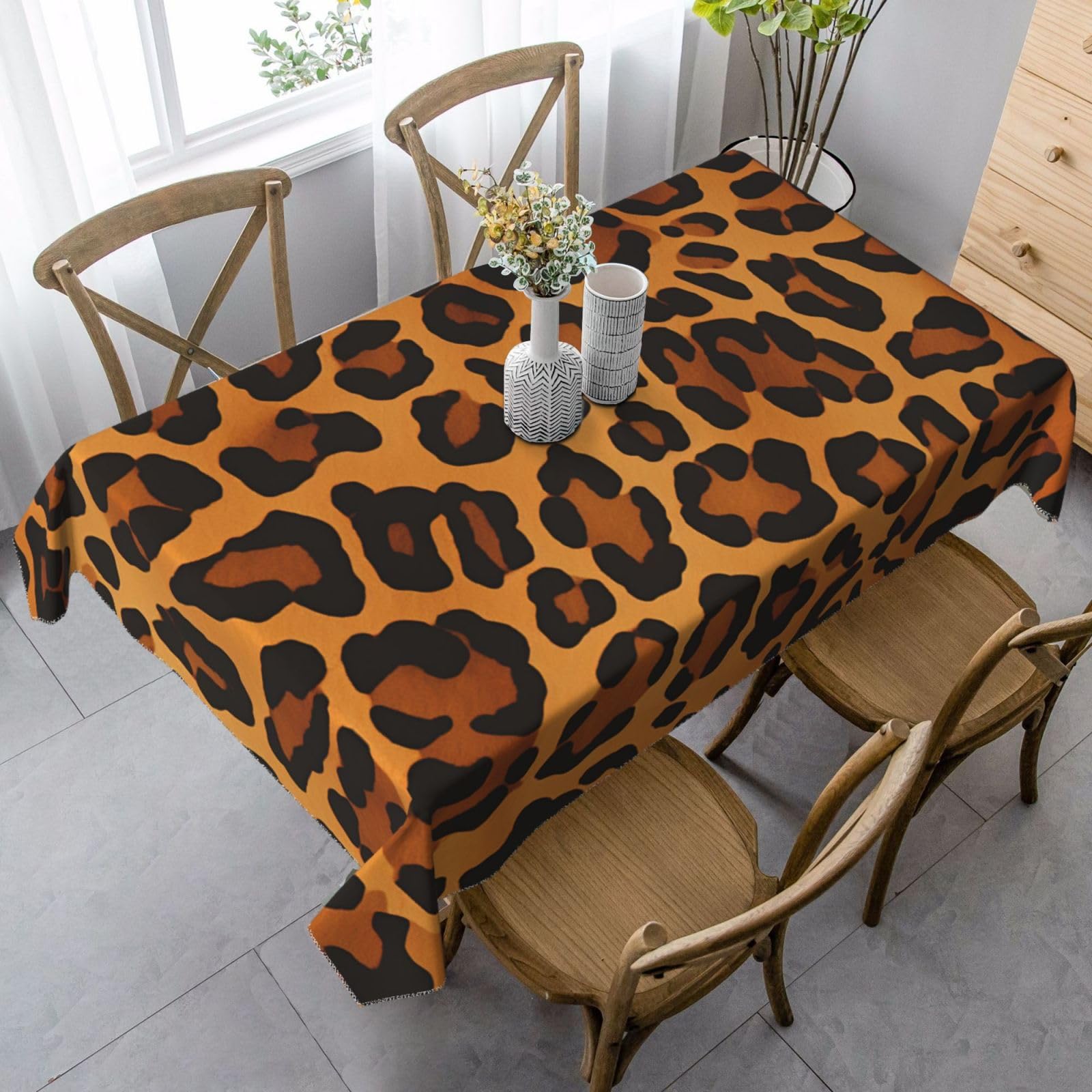FodPand 35x55 Inch Tablecloth Stain and Wrinkle Resistant Table Cover Rectangular Washable Kitchen Table Cloth for Dinning Room Picnic Patio Party Decor, Leopard