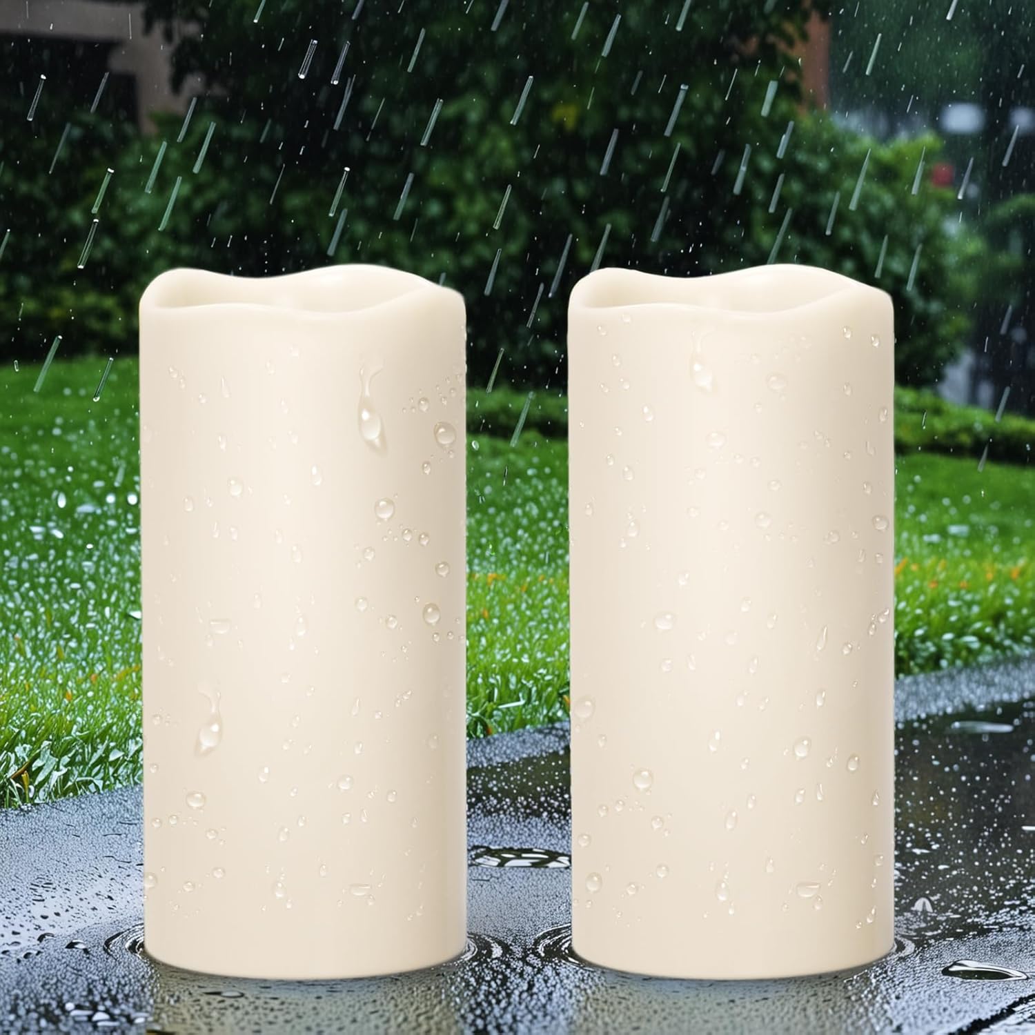 GenSwin Solar Candles Outdoor Waterproof, 12” x 5” Large Solar Rechargeable Flameless Candles, LED Pillar Candle with Sensor Timer Dusk to Dawn, for Pation Gardern Outdoor Lanterns Decor(Set of 2)