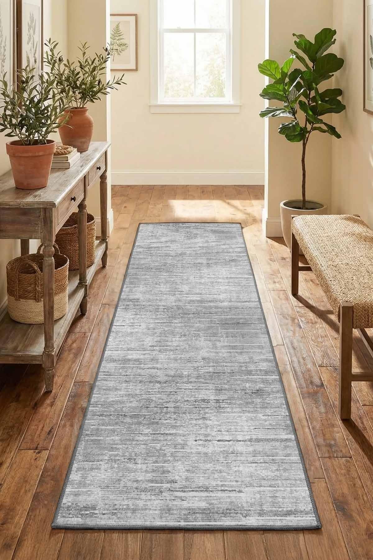 Monnhein Gri Yolluk 1208 - Yıkanabilir, Kaymaz Taban, Dijital Baskılı, Leke Tutmaz, İnce Hav, Modern Koridor, Mutfak, Antre ve Salon için Dekoratif Yolluk