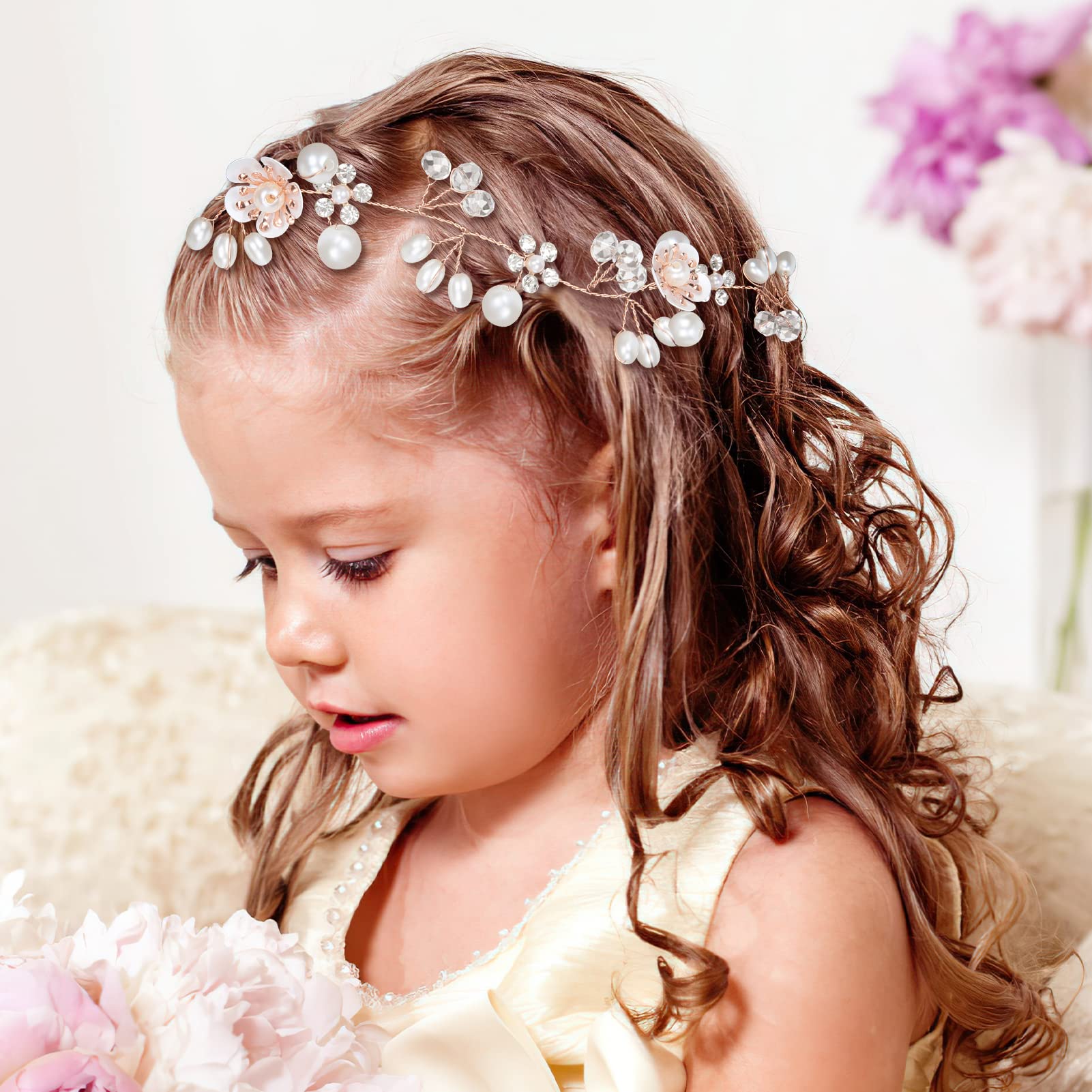 Coroncina,Fiori per Capelli Accessori Prima Comunione Principessa Cerchietto Bambina