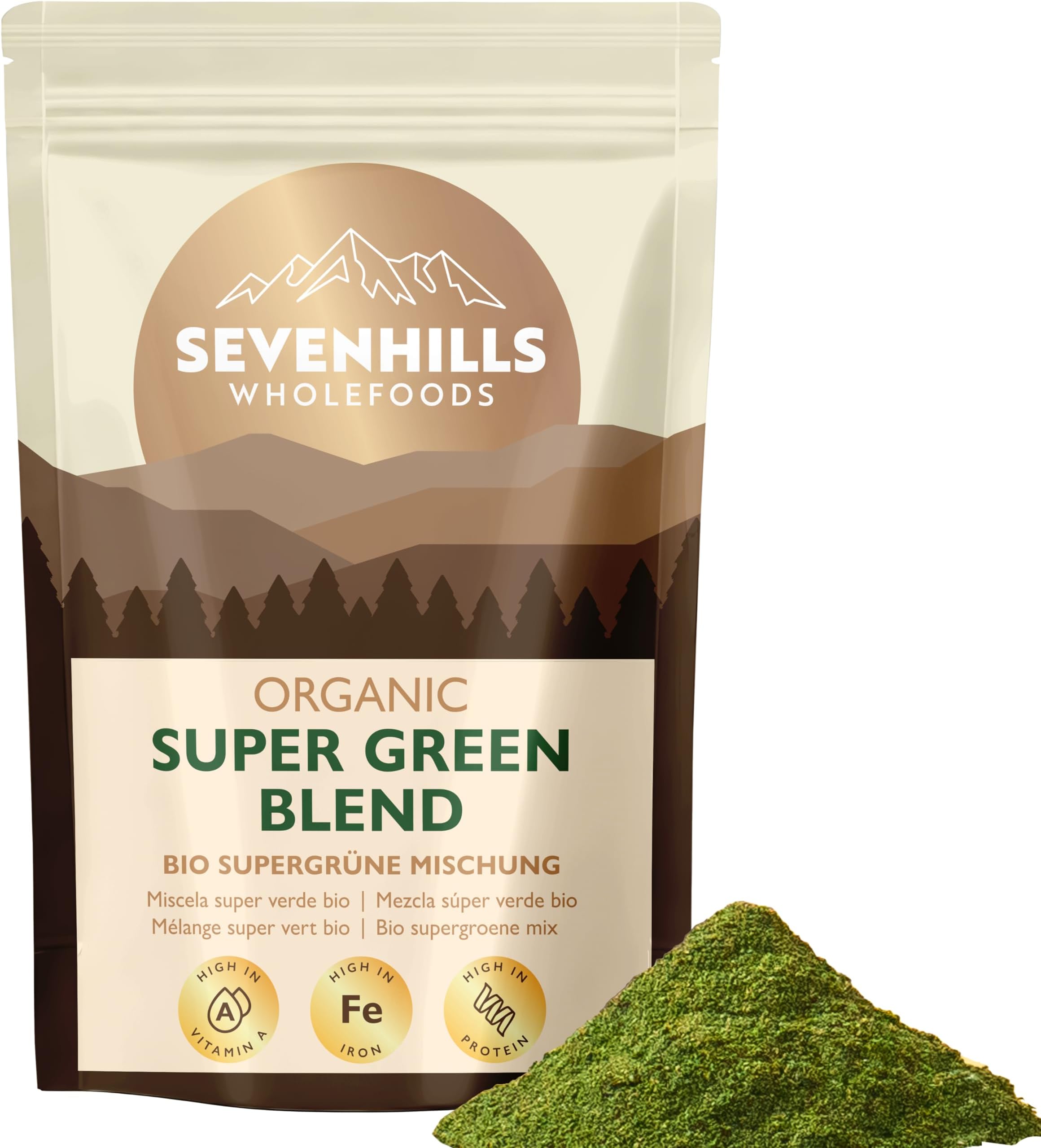 Sevenhills Wholefoods Organic Super Greens Blend 400g | with Spirulina, Chlorella, Wheatgrass, Barley Grass | Supports Skin, Immunity & Reduce Tiredness | 80 Servings | UK Made