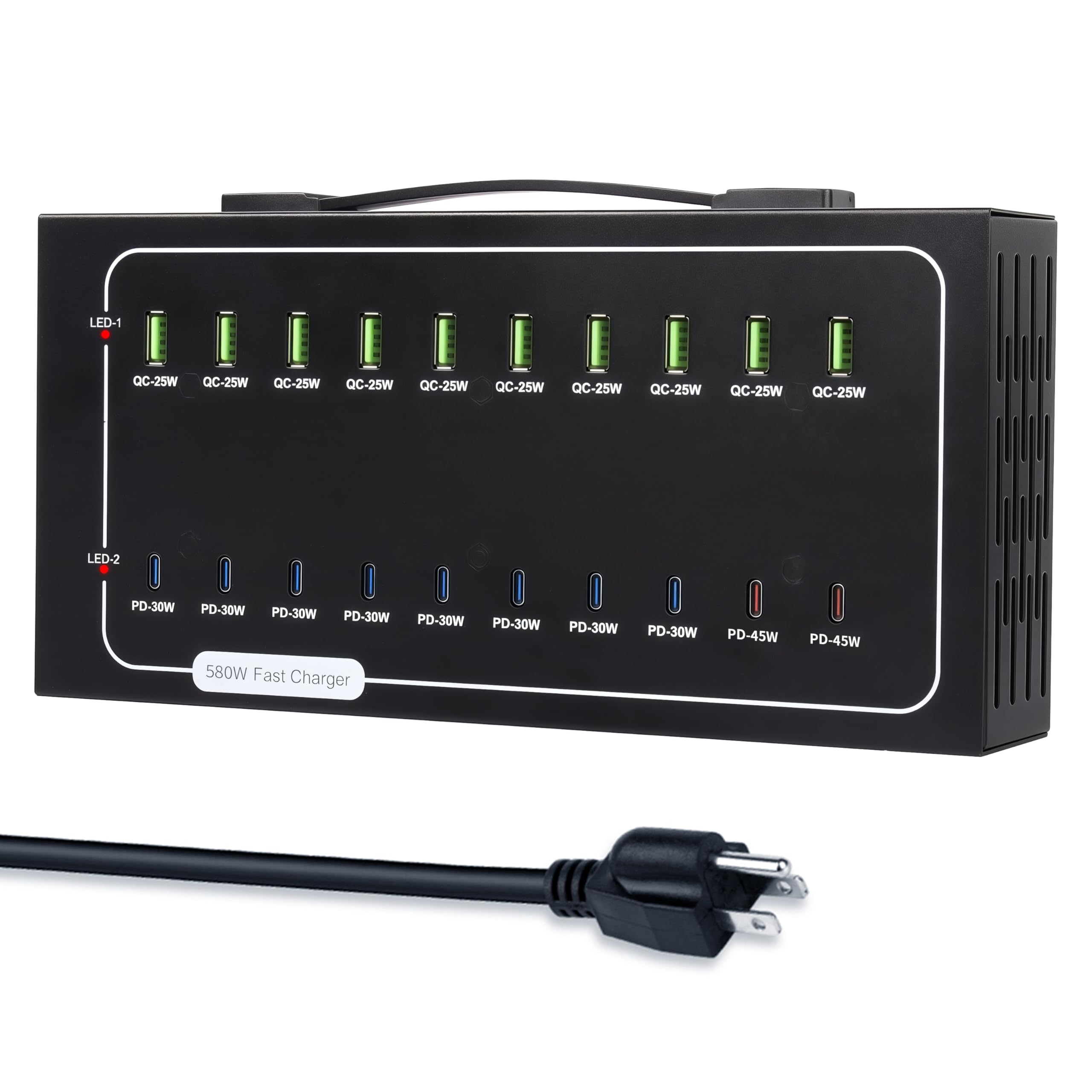Estación de carga USB de 430 W, estación de carga rápida de 20 puertos para múltiples dispositivos, multiprotocolo PD3.0/QC4.0, fuente de alimentación inteligente y protección contra sobrecarga para