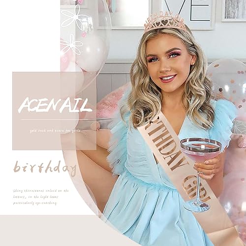 Miniatura 4 de Acenail Corona de cumpleaños para niña, banda de cumpleaños, tiara de cumpleaños para niñas, coronas de cumpleaños con diamantes de imitación para