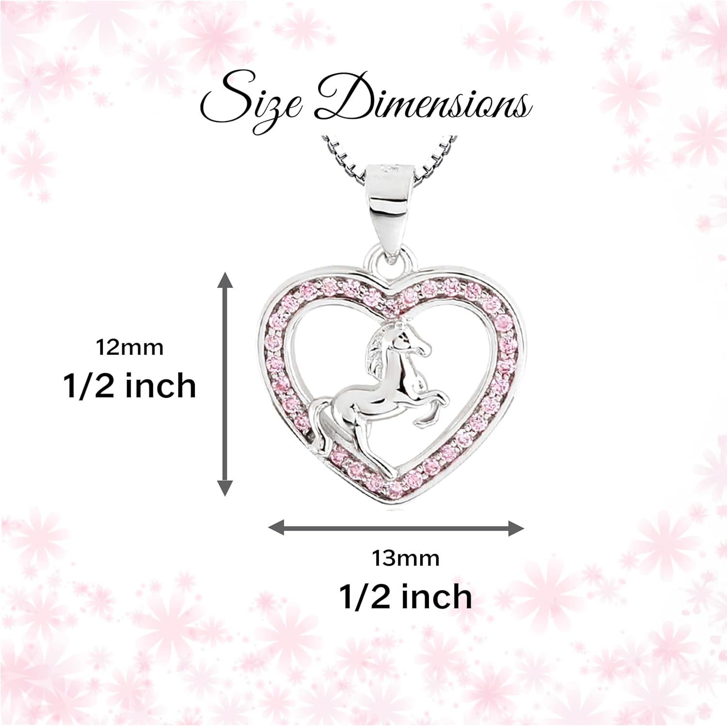 Cherished Moments Girl's 925 Sterling Silver Pink Heart with Horse Necklace Gift for Horse Lovers, Toddlers, Little Girls, Kids, Teens or Women