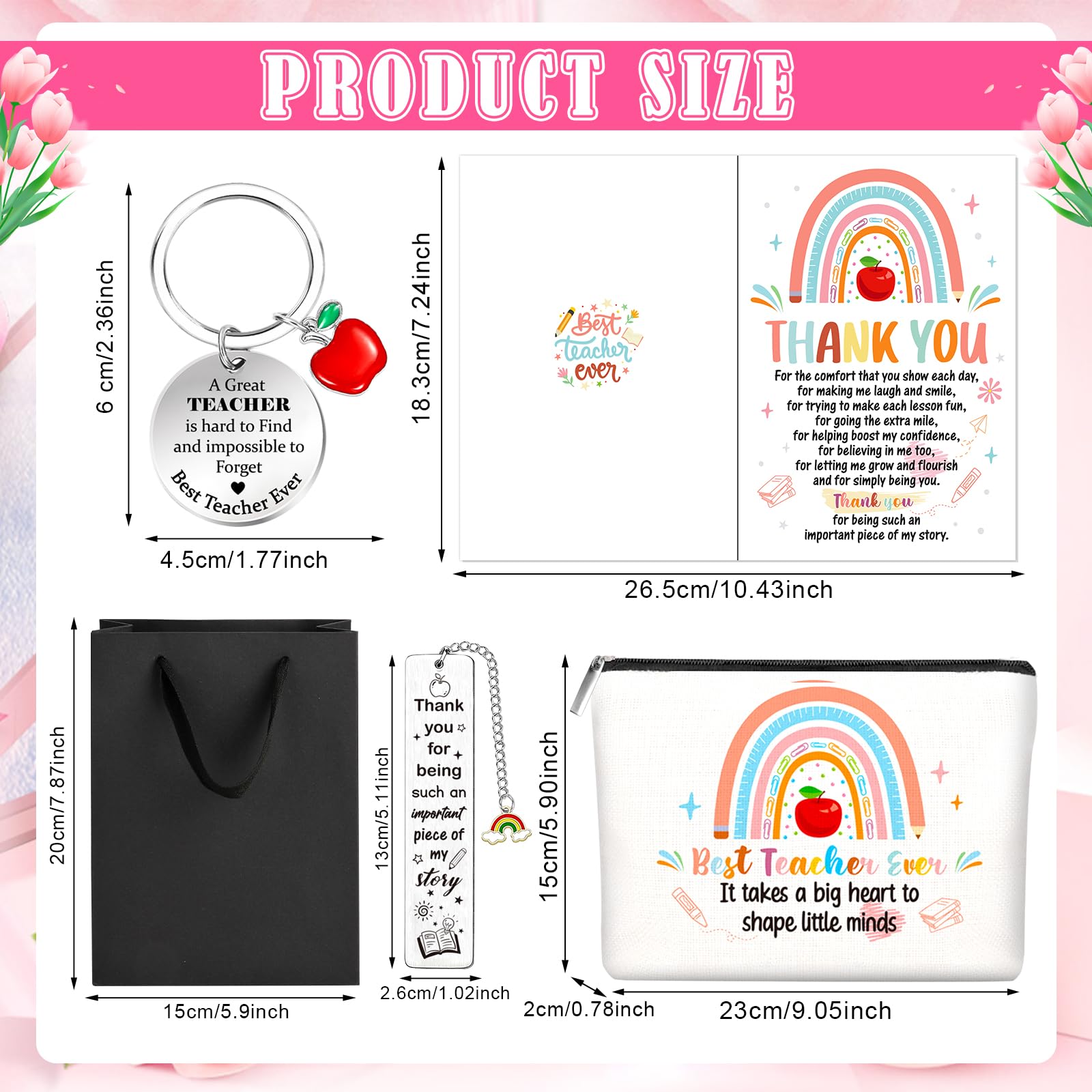 HOWAF Teacher Gifts for Women Men Thank You Teacher Card, Teacher Keyring, Bookmark, Makeup Bag Pencil Pouch - Image 2