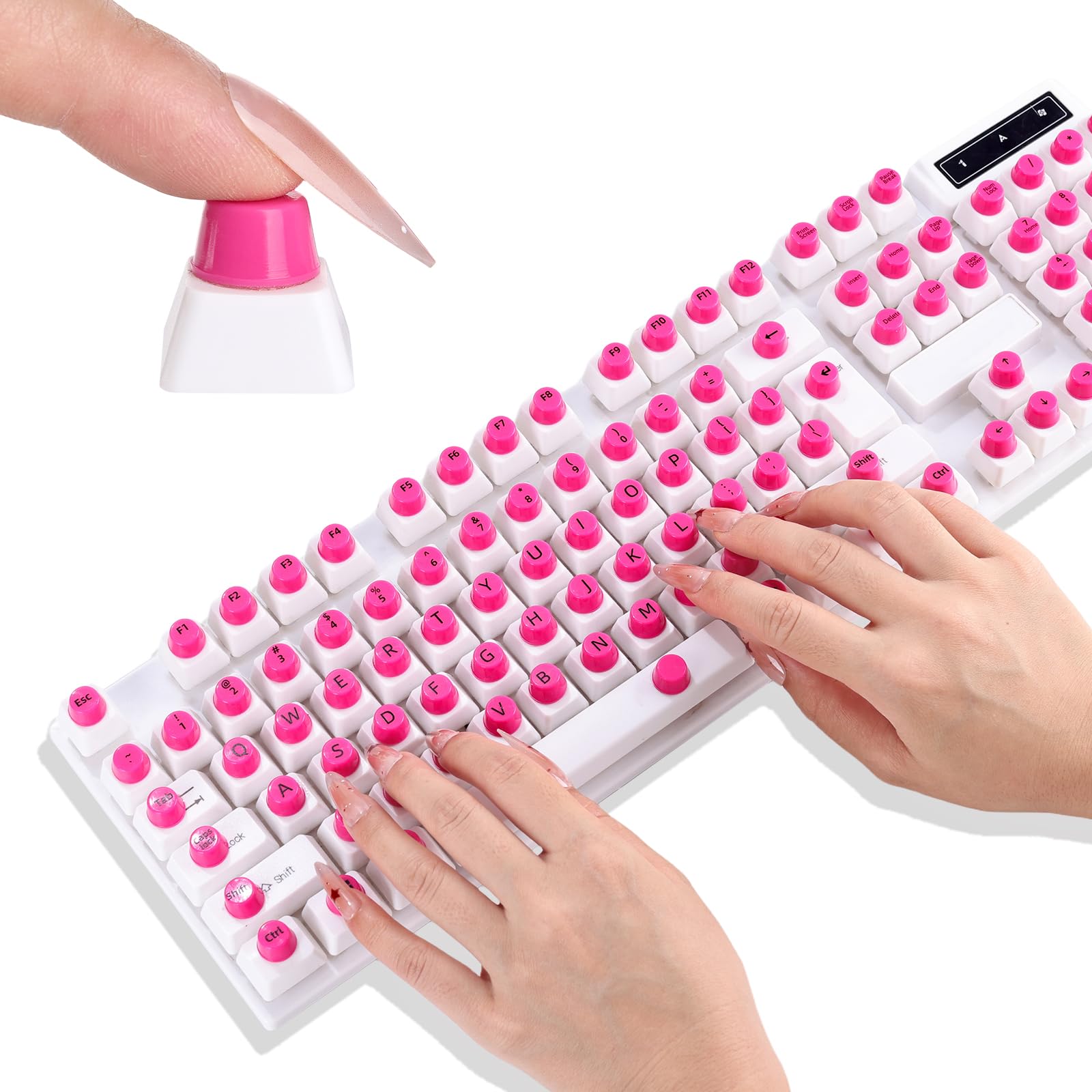 UniEasy 128 pcs Keyboard Stickers for Long Nails,Self-Adhesive PC Keyboard Keys for Long Nails Typing and Gaming for Typing Long Nail, Accessories and Gifts for Office Girls, Gaming Girls(Pink)