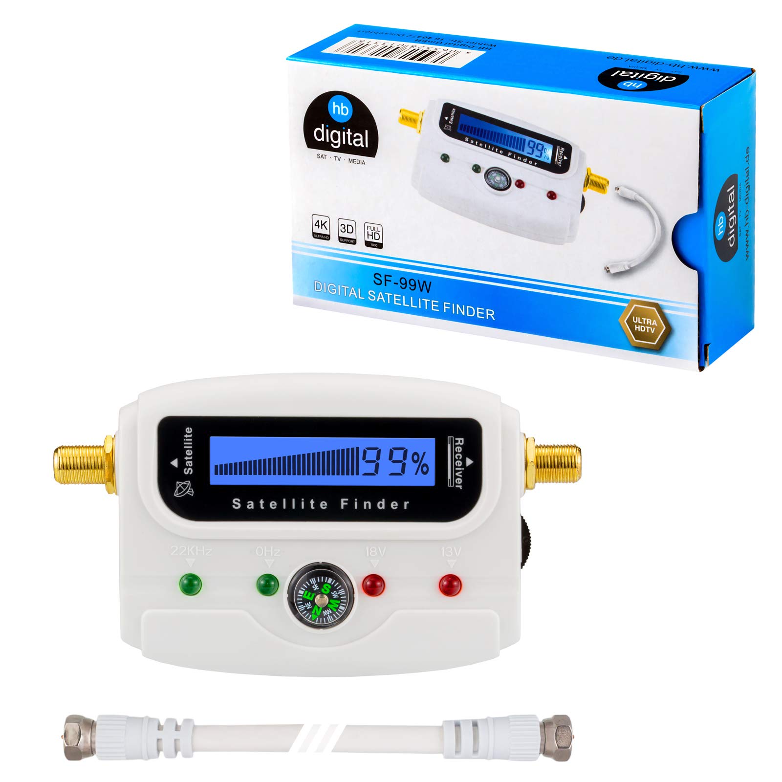 HB Digital SATFINDER SF-99W Per Antenna Satellitare, Display LCD, Bussola E Segnale Sonoro, Frequenza 950-2150MHz, Connettori Placcati Oro - 2
