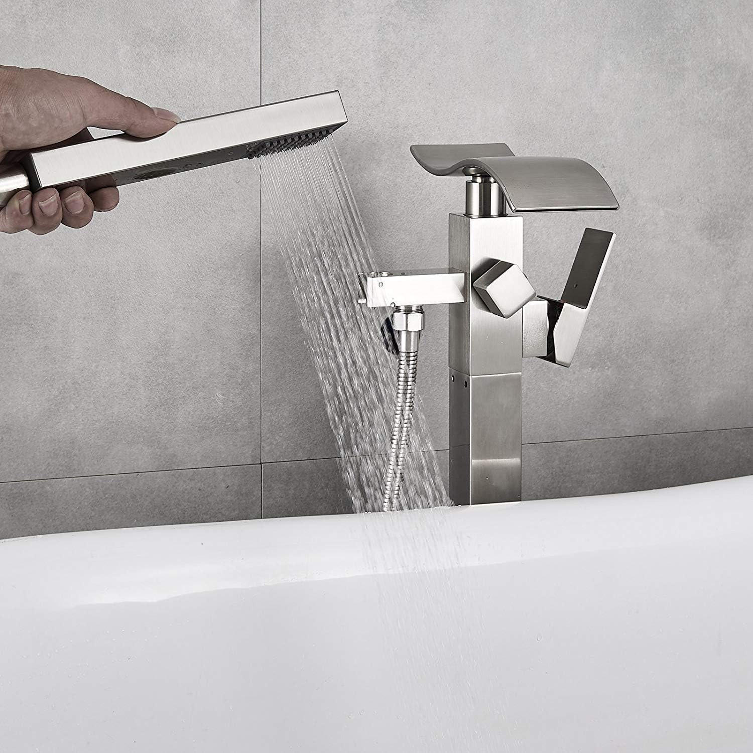 Flаѕh Dеаlѕ - 80% оƒƒ Saeuwtowy Bathtub Shower Faucet Waterfall Spout Bathroom Free Standing Tub Filler Faucets Mixer Tap with Handheld ABS Hand Shower Brushed Nickel Modern Style ❤ Crаzу Dеаlѕ Saeuwtowy Bathtub Shower Faucet Waterfall Spout Bathroom Free Standing Tub Filler Faucets Mixer Tap with Handheld ABS Hand Shower Brushed Nickel Modern Style
