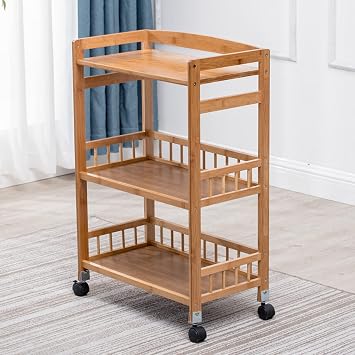 3 Tier Bamboo Storage Cart - Removable Rolling Utility Kitchen Organizer With Mobile Shelving Unit - Serving Tower Rack for Bathroom, Laundry and Narrow Places
