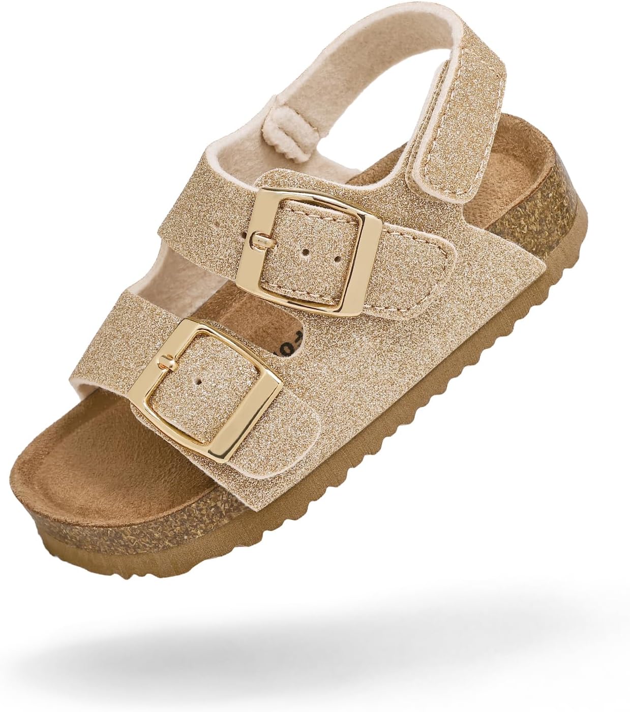 K KomForme Toddler Sandals Boys Girls Cork Footbed Open-toe Sandal Comfort Double Buckle Slip-on Shoes with Adjustable Back Strap