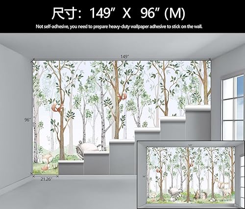 Miniatura 4 de WFBHUA - Papel tapiz infantil con dibujos animados de animales de acuarela y bosque, adecuado para habitación de niños y niñas (no se puede despegar