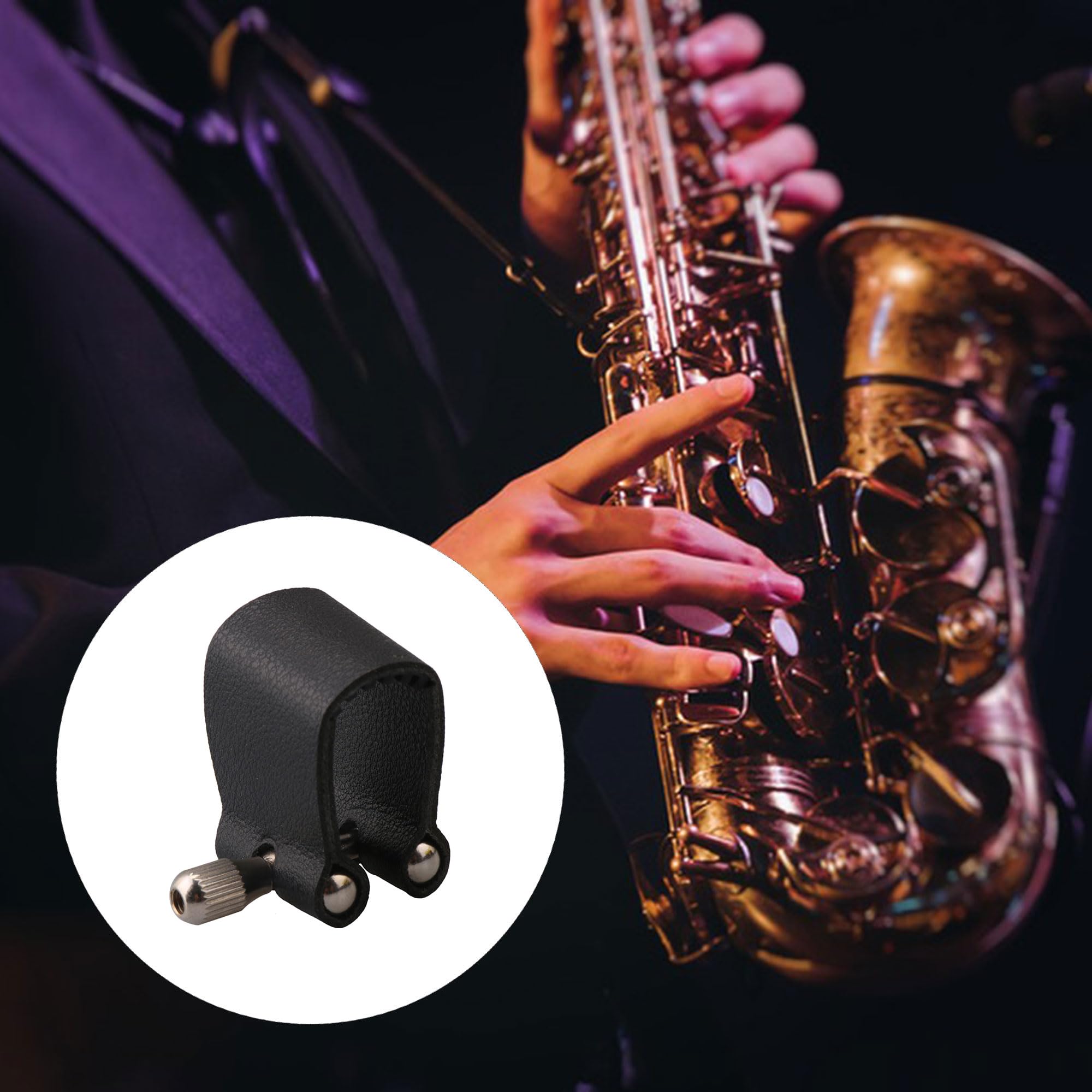Yibuy Ligature de saxophone alto en cuir noir 85 mm