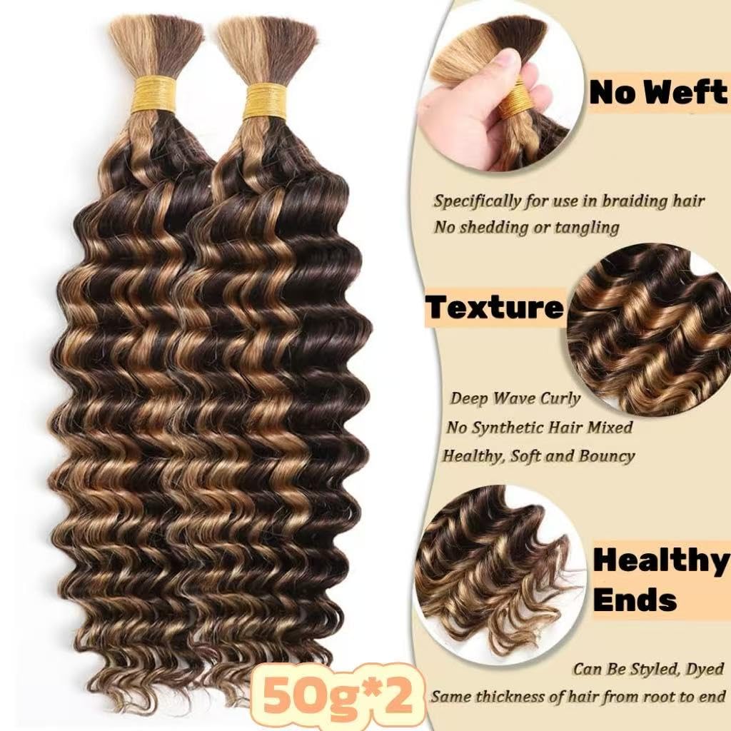 Feibin Capelli umani treccia voluminosa Boho tessitura naturale ombre highlight 4/27 senza trama 100g estensione brasiliana ricci 2 trecce