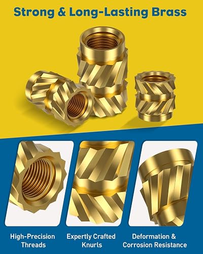 Uniclife 451 Pezzi Set Di Inserti Filettati Plastica, M2 M2.5 M3 M4 M5 M6 Inserti Termofissanti Punta Saldante & Adattatore, Inserti Termici in Ottone, Kit Dadi Zigrinati Metrici Componenti Stampa 3D - 3