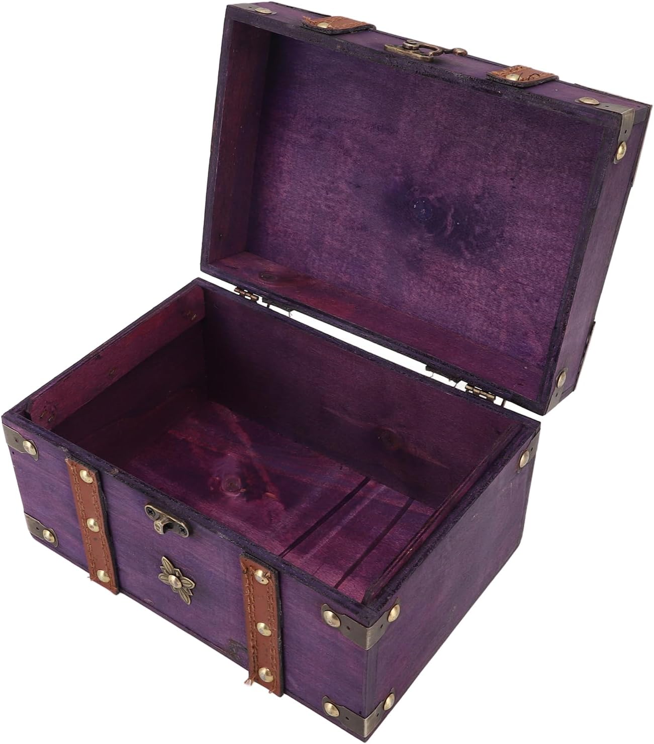 Vintage Treasure Chest Box Wooden Small Wooden Treasure Chest Jewelry Storage Box Decorative Treasure Chest for Home Bedroom Decor (Purple)