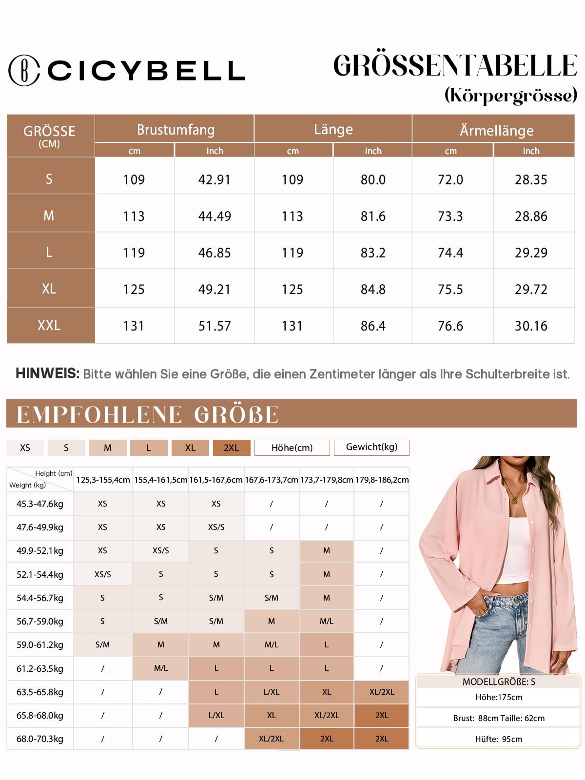 Cicy Bell Chemisier surdimensionné à manches longues pour femme - Col en V - Satin d'été - Élégant - Couleur unie - Décontracté