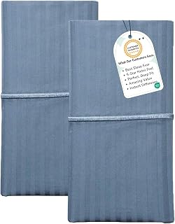 Feather & Stitch 500-Thread-Count Damask Stripe Sateen Standard Pillowcases, Blue Stripe