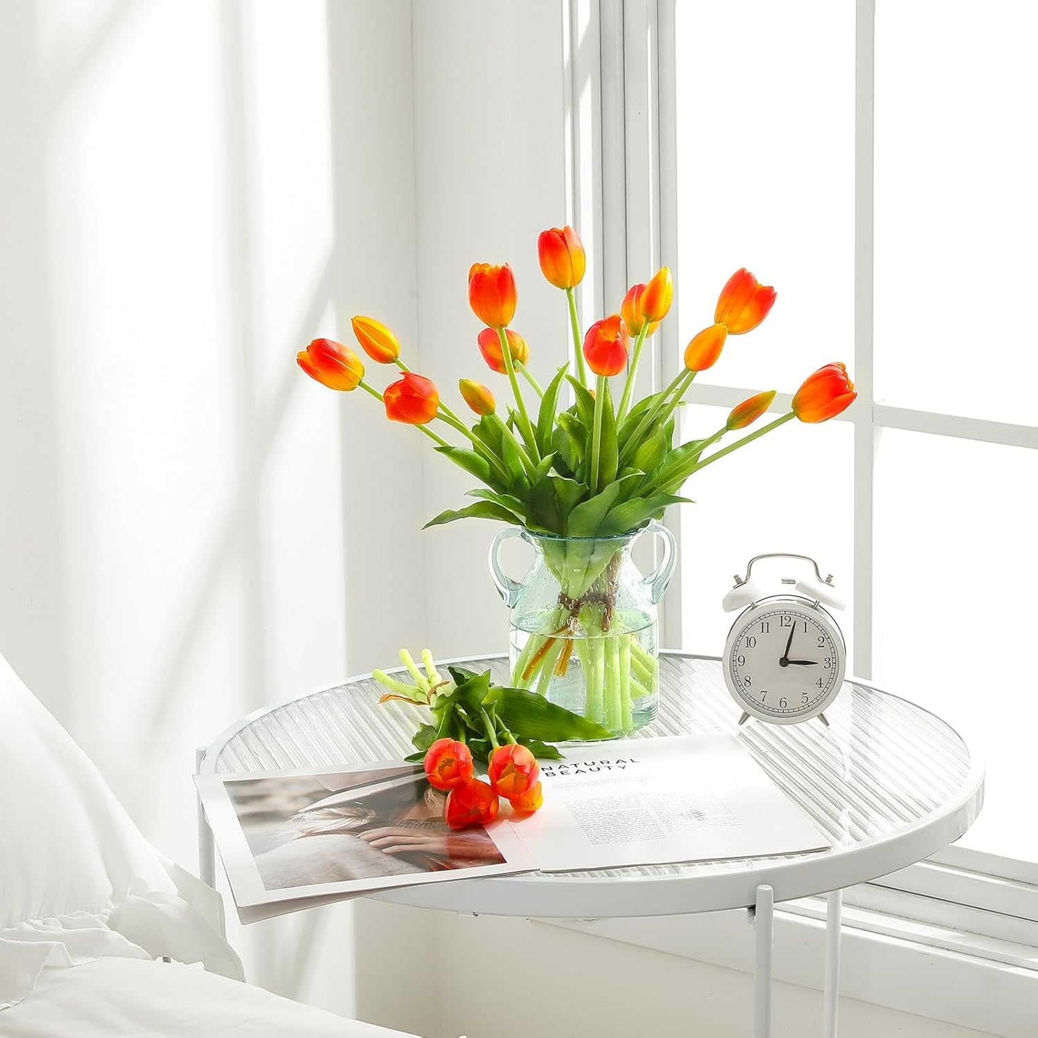 15PCS Artificial Tulips Realistic Orange Faux Latex Flowers Lifelike Fake Tulip Bouquet Flowers Arrangements for Wedding Home Kitchen Garden Table Party Decoration - Image 3