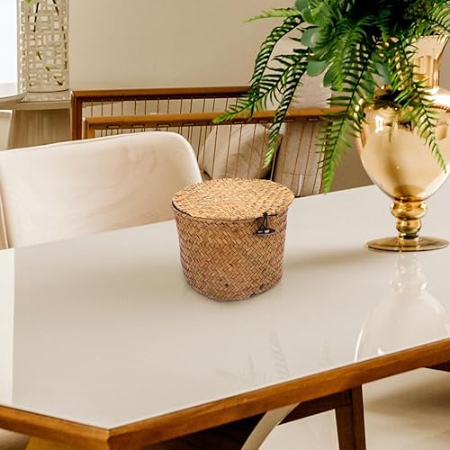 Miniatura 8 de Cabilock Contenedores de almacenamiento de mimbre decorativos con tapas, cesta de almacenamiento de hierba marina de ratán tejido, cajas