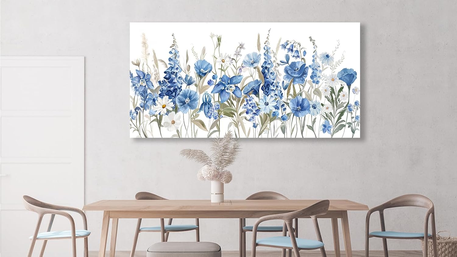 tigeridge Blue Floral Canvas Wall Art - Vibrant Blue White Iris and Daisy Pictures Wall Decor Flower Painting Artwork Elegant Botanical Prints Living Room Bedroom Home Decor Ready to Hang 40 x 20in