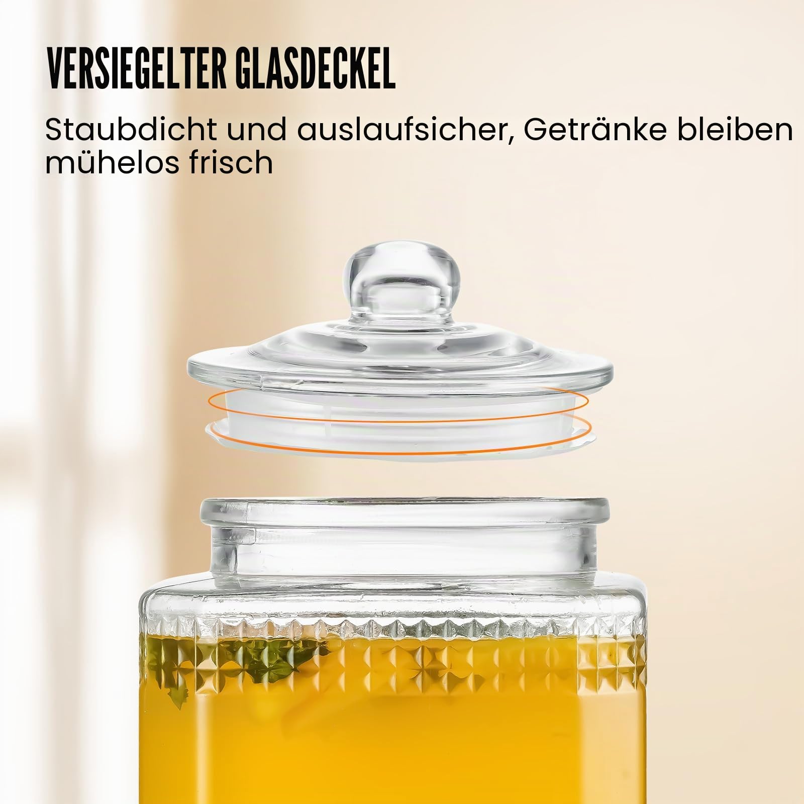 VEVOR Getränkespender, 1,5 Gallonen Getränkespender für Partys, Saftspender aus Glas mit Ständer, Zapfhahn aus Edelstahl, Eistee-Limonadensaft-Wasserspender, für Restaurants, Hotels, Partys