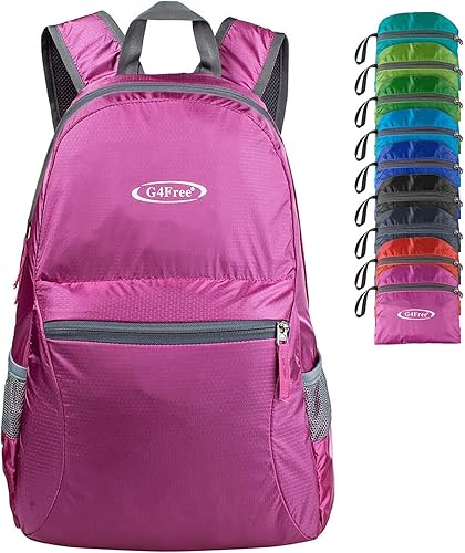 Miniatura 24 de G4Free 20L ligera mochila plegable para viajes y senderismo, mochila de senderismo plegable para hombres y mujeres (Lavanda Claro) Púrpura