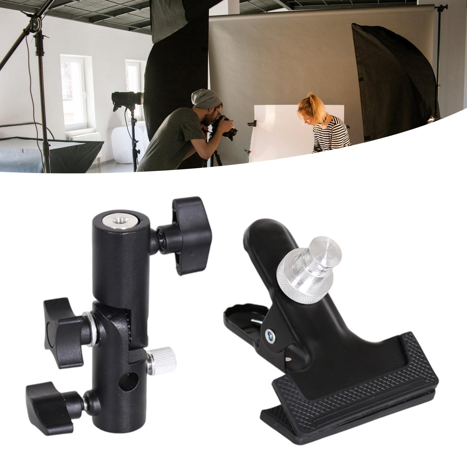 Clamp Clip Holder Light Stand Mount Bracket 1/4 3/8Inch Female Screw Adapter with Umbrellas Reflectors Holder