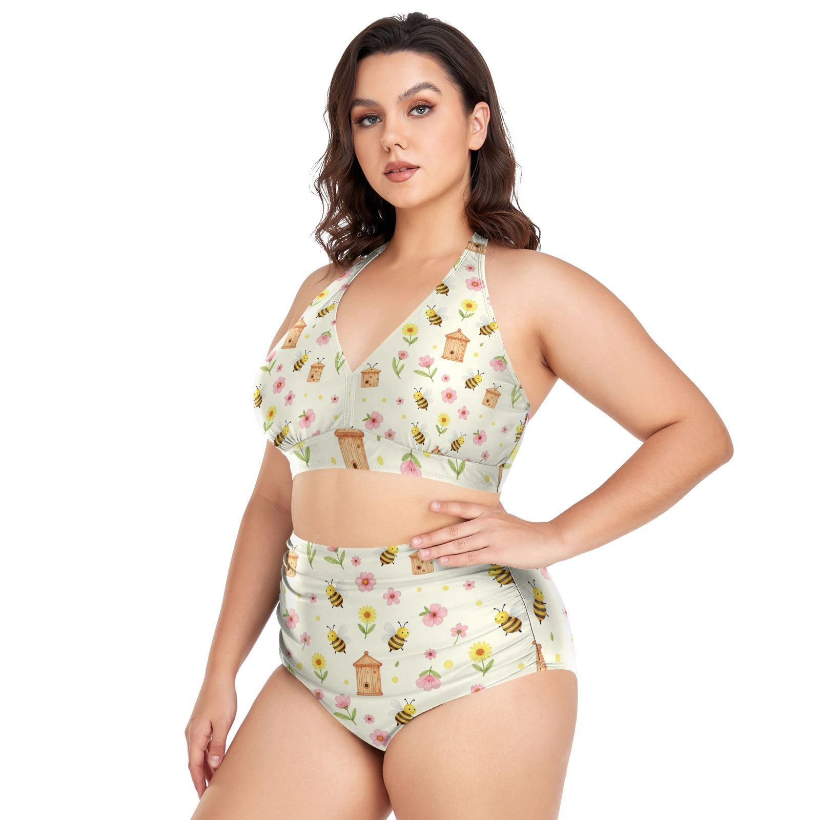 FRODOTGV Costumi da bagno da donna curvy, da L a 4XL | Materiale liscio e setoso ad alta elasticità, sagomato 3D, per vacanze estive in spiaggia e cottage con fiori a bordo piscina