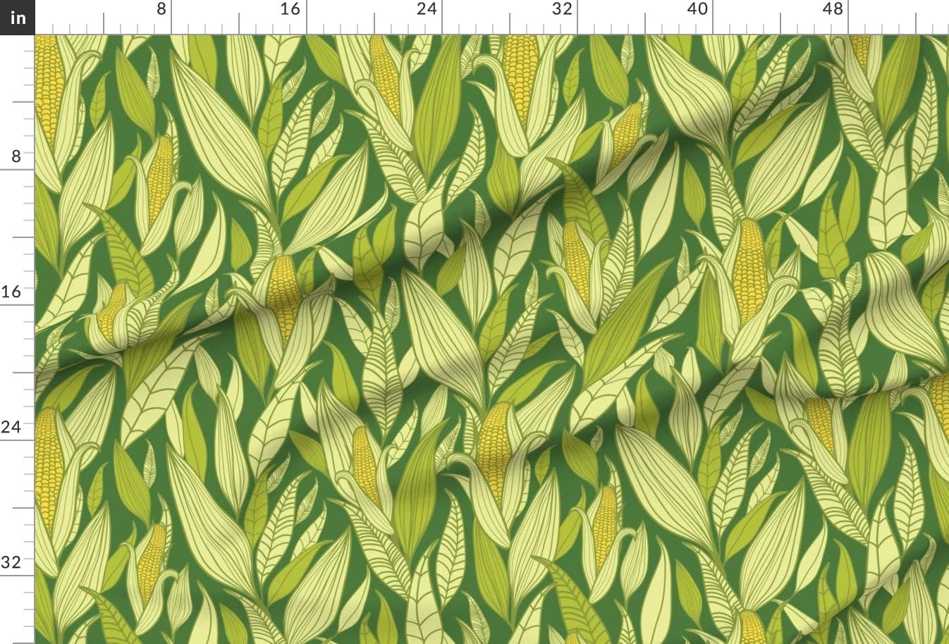 Spoonflower Fabric - Corn Plants Leaf Plant Sweet Food Vegetable Printed on Upholstery Velvet Fabric Fat Quarter - Upholstery Home Decor Bottomweight Apparel