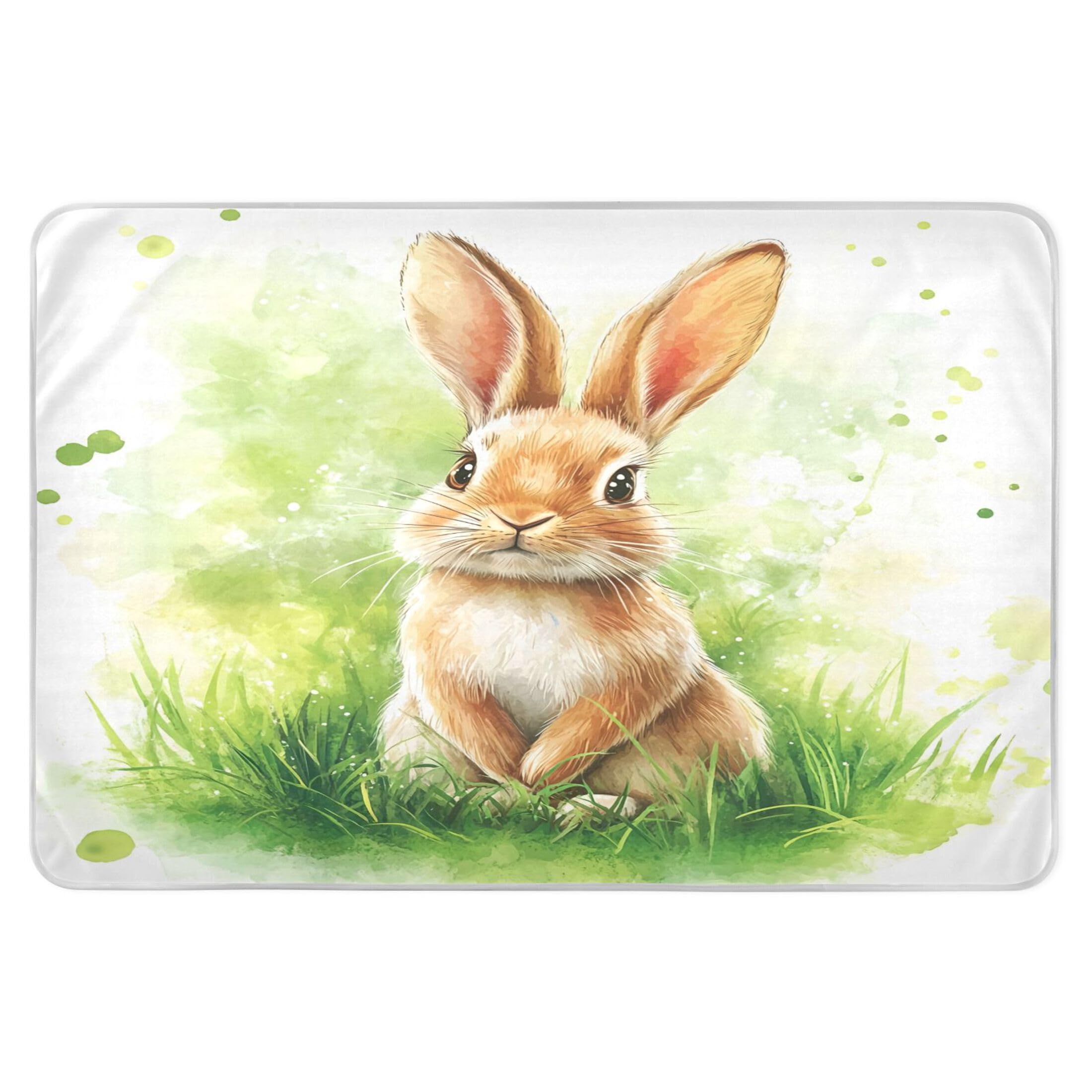 Takiito Cute Rabbit in Grass Bed Pad Reusable Bed Underpad Washable Waterproof Leak-Proof Quick Dry Incontinence Pee Pad for Toddlers Kids Adults Pets 34x52 in
