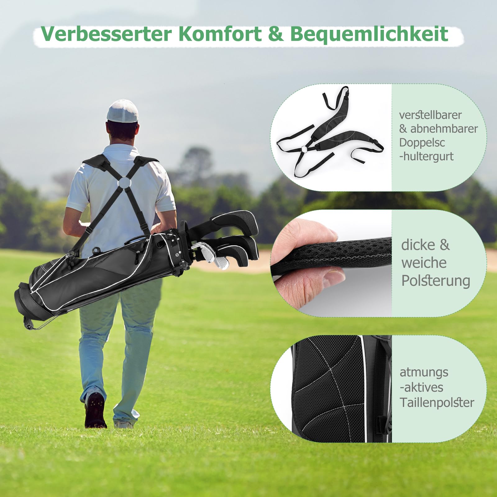 GYMAX Golf Bag, tragbare Golftasche mit 4-fachen Trennwänden, Griffen & Ständer, leichte Golf Standbag für Herren & Frauen