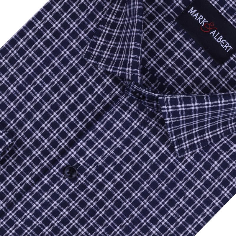 Image of MARK & ALBERT Men's Checkered Full Sleeves Cotton Formal Shirt Blue | Stylish Shirt for Men