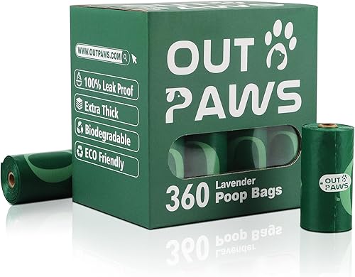 Miniatura 1 de OutPaws Rollos de bolsas compostables para excrementos de perro, 100% a prueba de fugas y extragruesas para excrementos, con aroma a lavanda, 360
