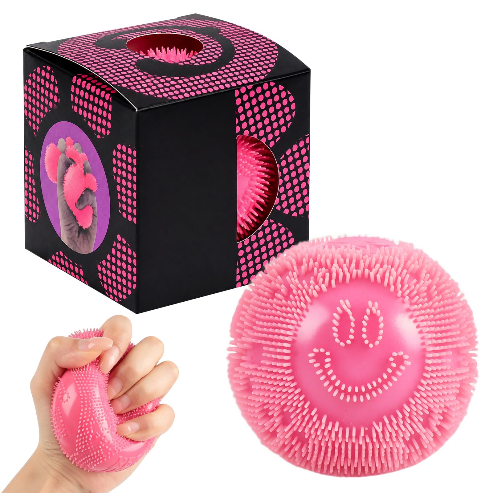 Fuzz Ball Fidget Stress Toy, Soft Sensory Squishy Fuzz Ball, Smile Face Squishies Squeeze Toy for Anxiety Relief, Portable Handheld Fidget Toy for Adults, Party Bag Fillers & Desk Toy