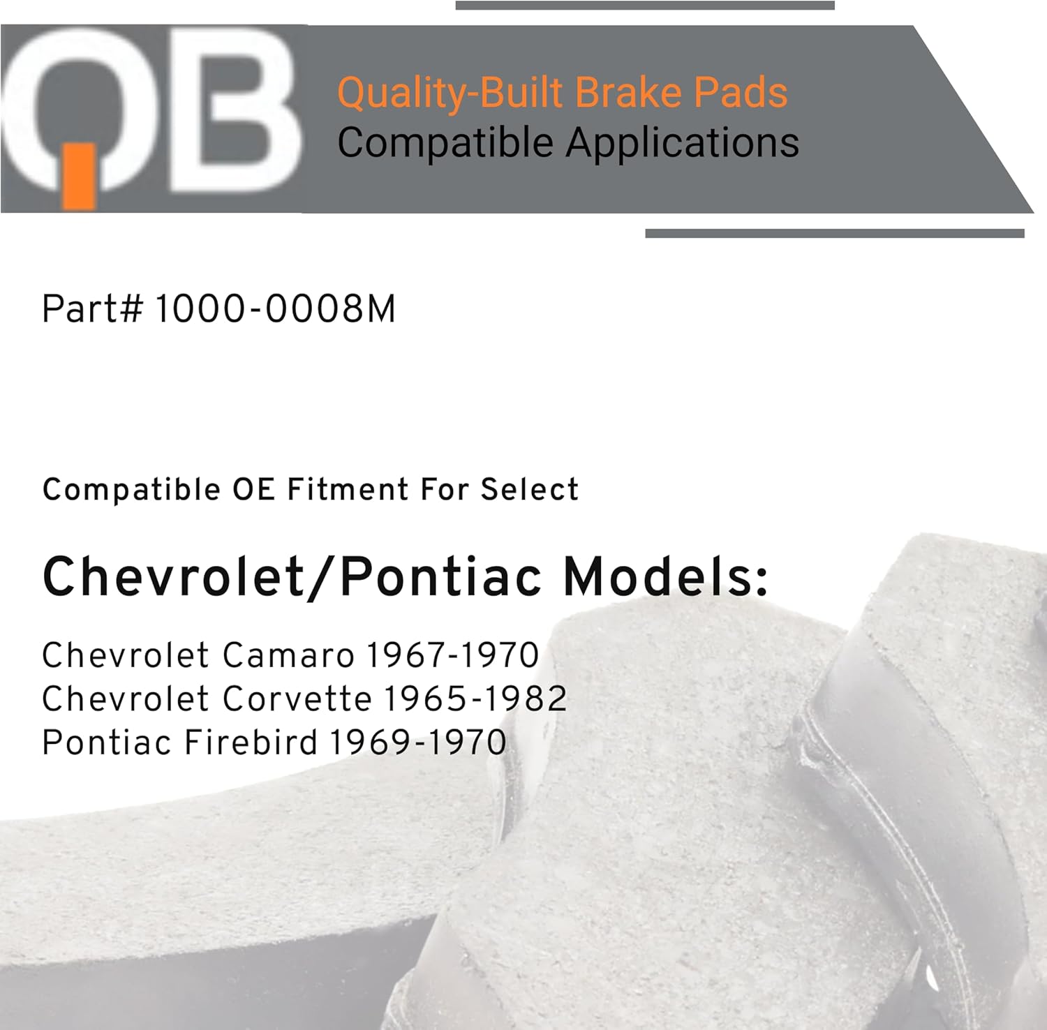 QUALITY-BUILT Front Semi-Metallic Brake Pads, QB 1000-0008M, Compatible with 1965-1982 Chevrolet/Pontiac (Camaro,Corvette,Firebird)