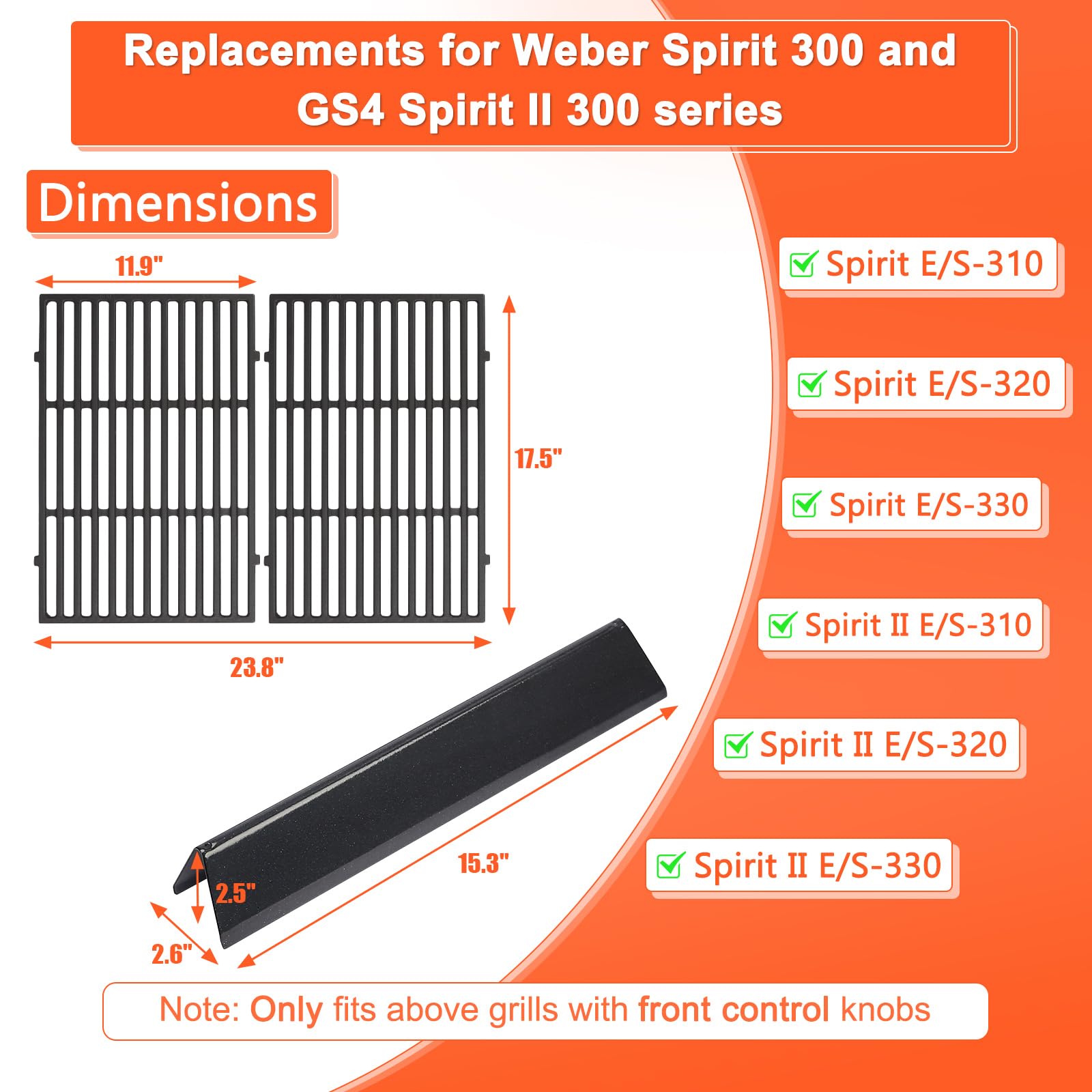 Grill Parts for Weber Spirit 300 and Spirit II 300 Series, 15.3
