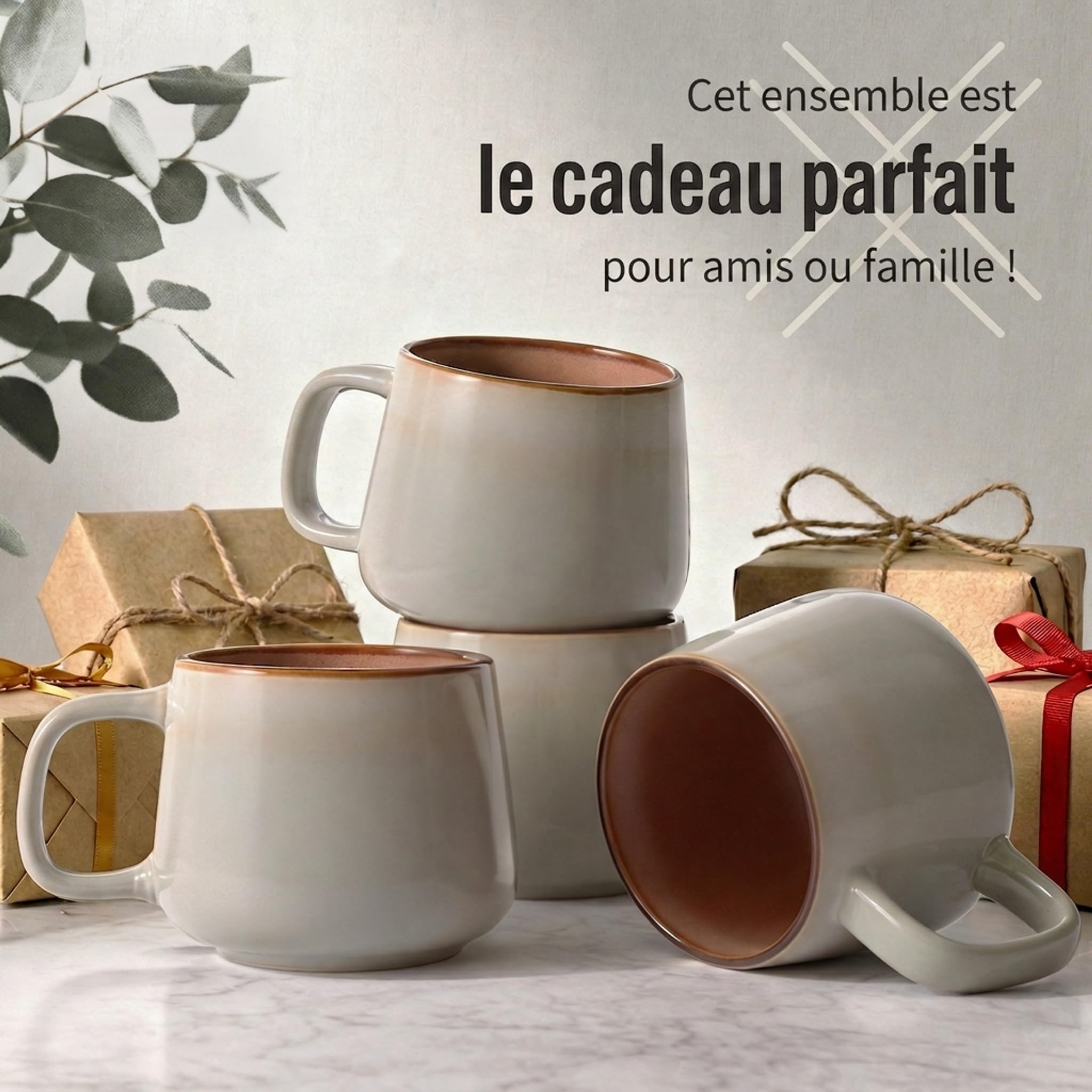 Ava Nord Tasses à Café en Céramique - 240 ml | en Grès, avec Anse Ergonomique | Idéales pour le Cappuccino, le Espresso | Compatibles Micro-Ondes et Lave-Vaisselle | Gris Sauge