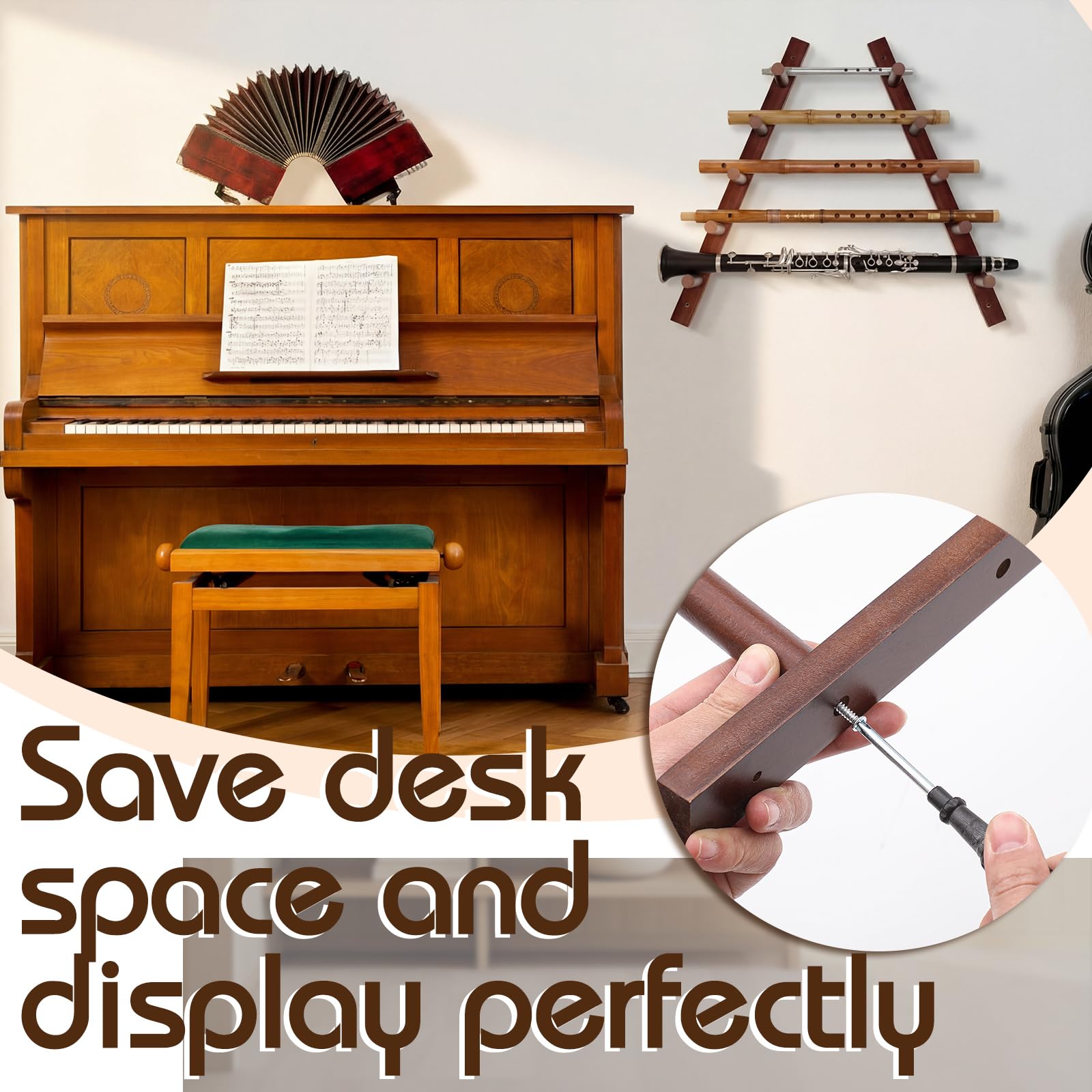 Sintuff Support mural pour flûte en bois pour 5 flûtes et piccolos, cadeau unique pour musiciens et collectionneurs