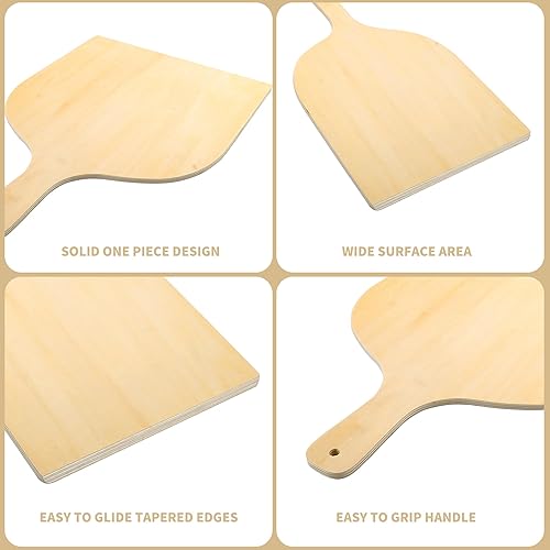 Miniatura 3 de Paquete de 5 cáscaras de madera de pizza de 12 pulgadas, espátula grande de madera para pizza con asa, espátula de madera para cortar para hornear