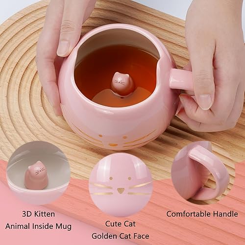 Miniatura 3 de Koolkatkoo Taza de café de cerámica con diseño de gato oculto en el interior de animales 3D, taza de té novedosa para mujeres y niñas, regalos para