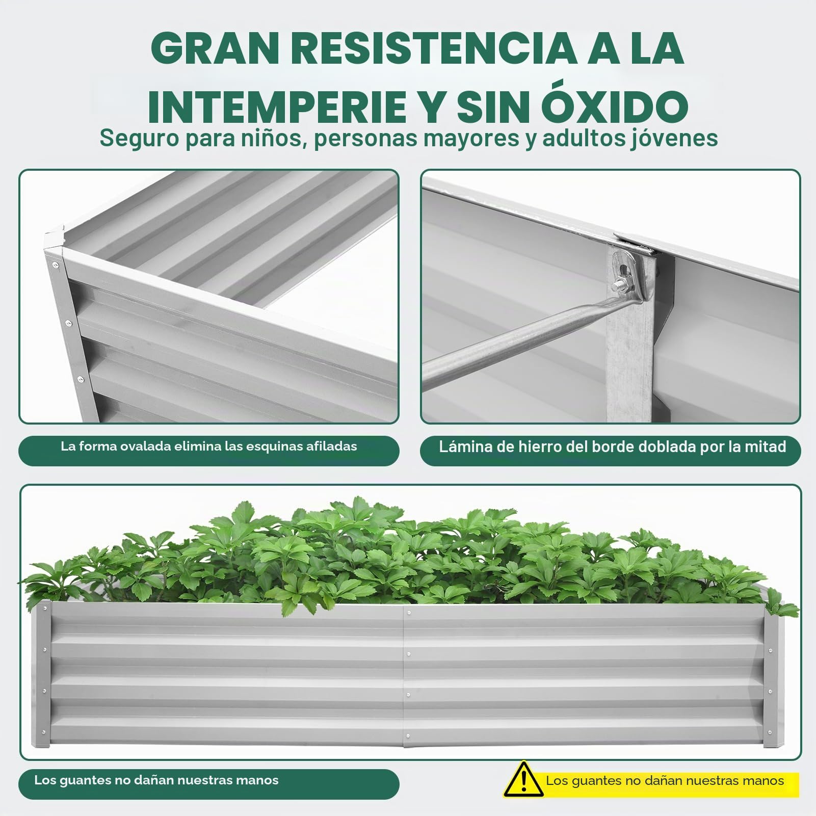 Bancal alto de metal 180 x 90 x 30 cm, acero galvanizado para el jardín, jardinero, jardinera, jardinera elevada para verduras, hierbas, flores, jardín, plata, rectángulo