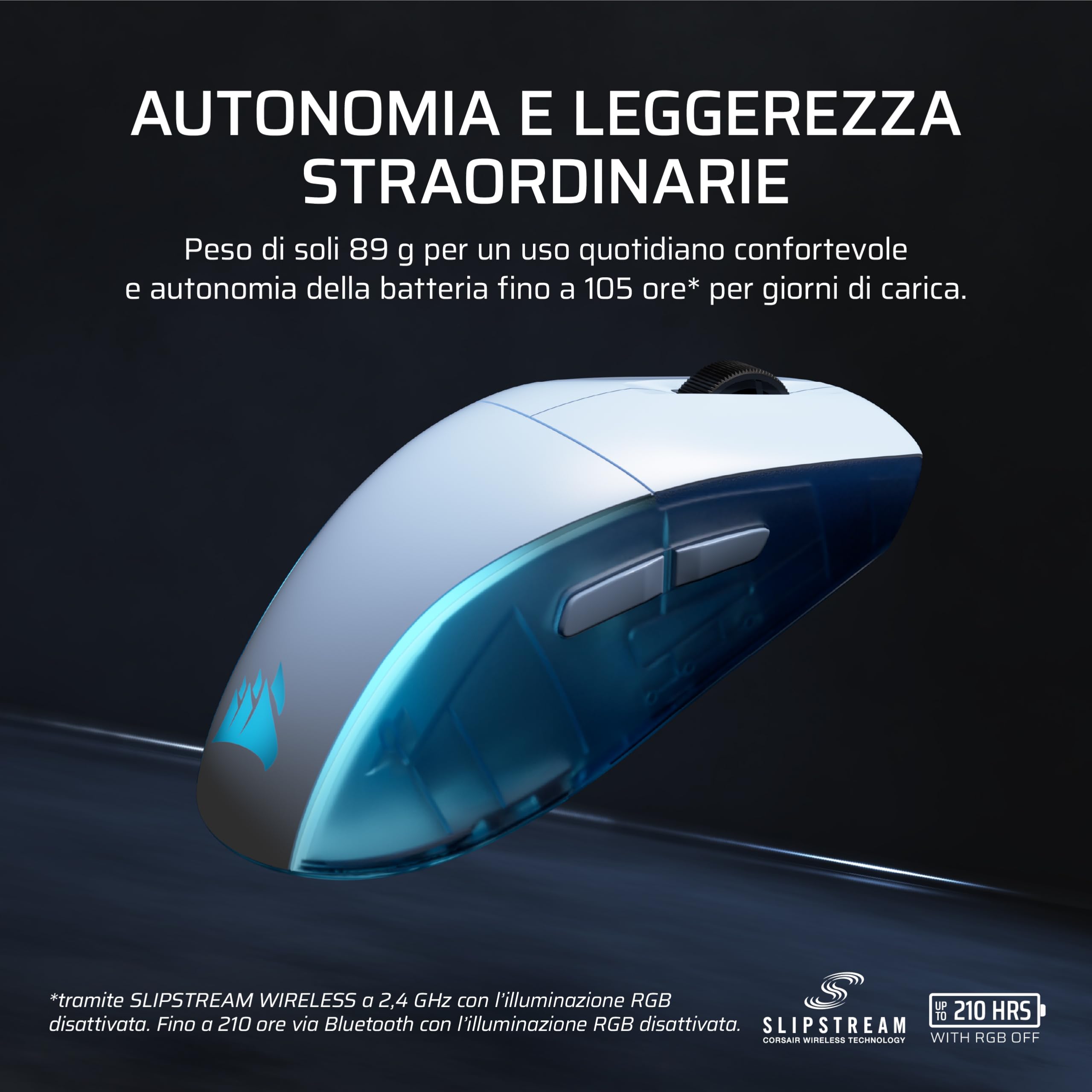 Corsair M75 WIRELESS RGB Mouse Gioco FPS Leggero Ambidestro – Bianco Brina | 26.000 DPI, Pulsanti Laterali Intercambiabili, 105 h Batteria, Mac, iPad, PC